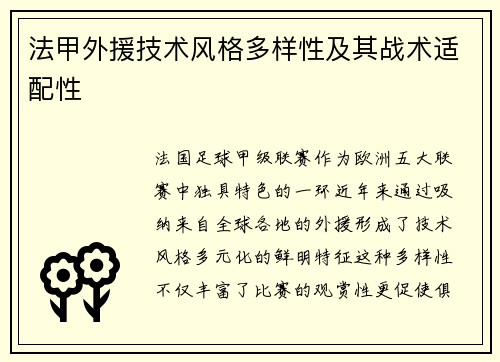 法甲外援技术风格多样性及其战术适配性